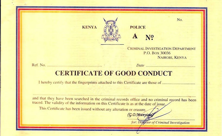 Image result for images of Kenya good conduct certificate